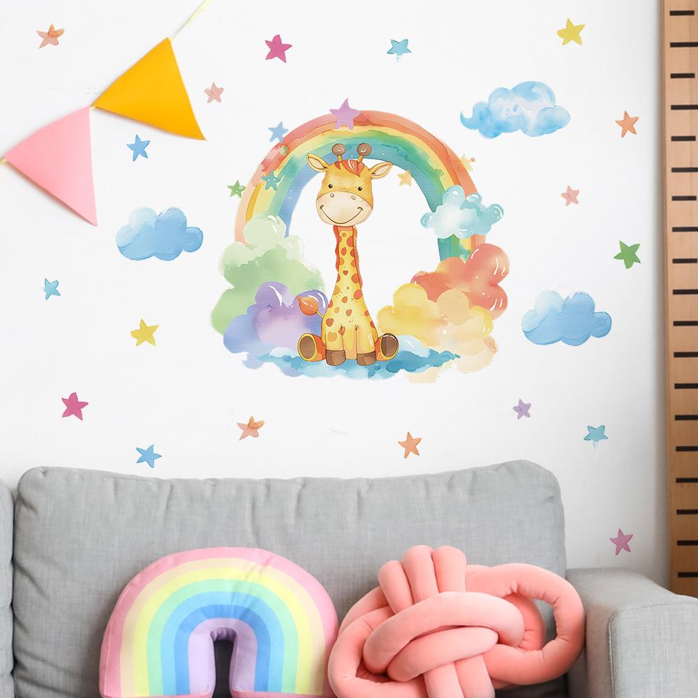 Cartoon Giraffe Rainbow Star Cloud Wall Sticker for Kids Room Decor
