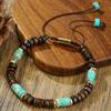 Nastavitelný náramek z dřevěných korálků a tyrkysového kamene – Boho ručně vyráběné šperky inspirované přírodou pro muže i ženy, duchovní dárek