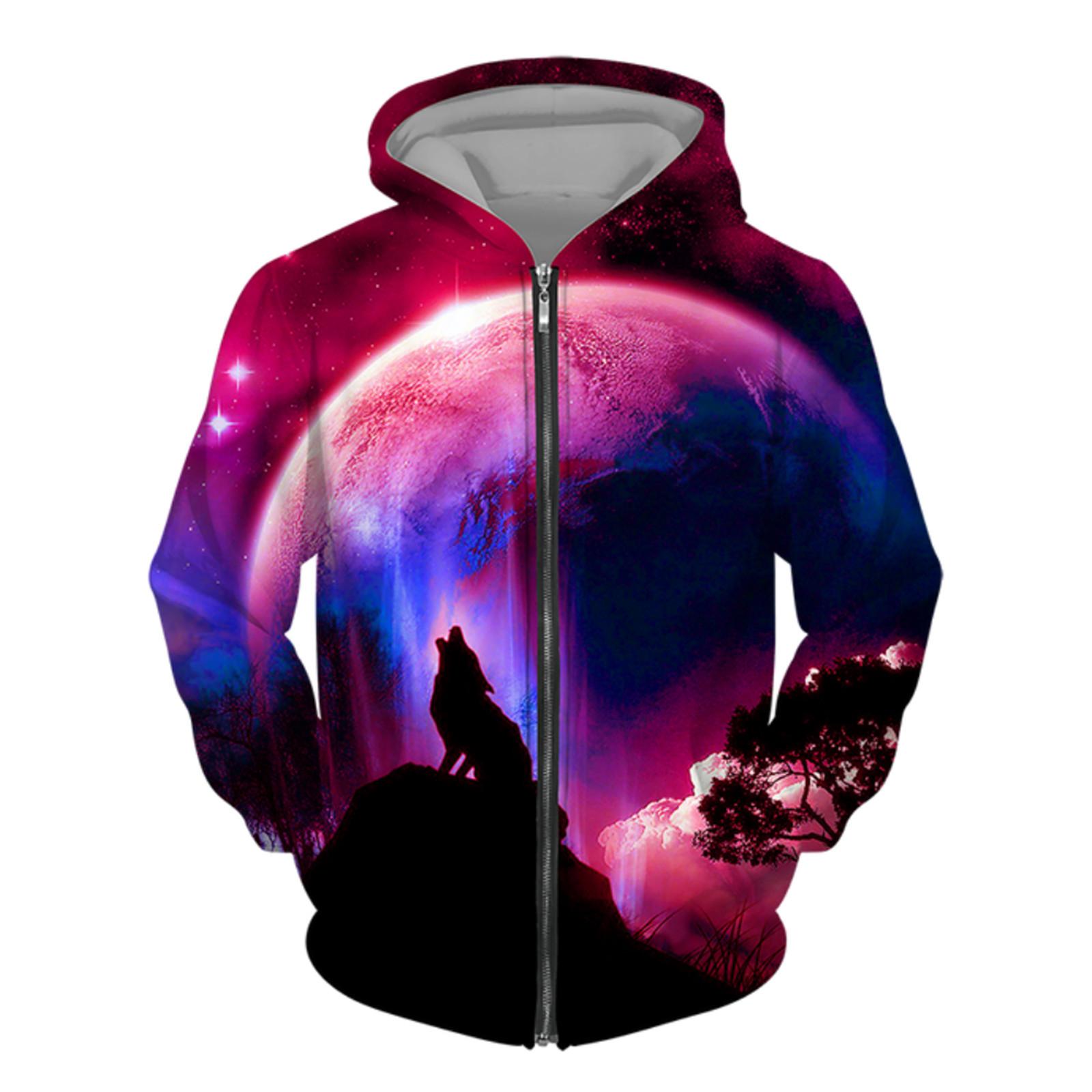 

Мужская толстовка с 3D принтом волка для пар с капюшоном и длинным рукавом для женщин, свободная толстовка на молнии больших размеров M