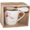 Ceramic mug and spoon gift set with standing flamingos