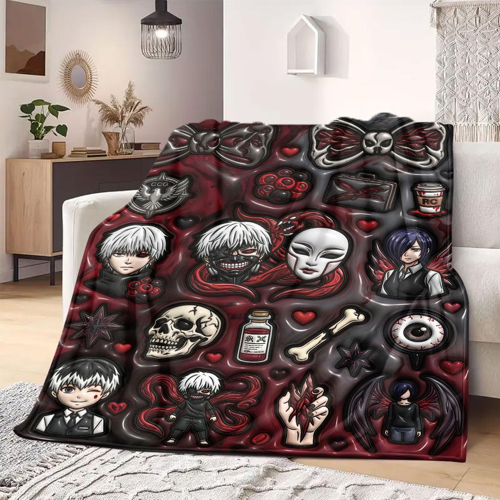 Tokyo Ghoul Awesome Print Flannel Blanket, Cartoon Style for Bedroom Decor, Soft Bedding for Chairs, Portable Travel_LIAN