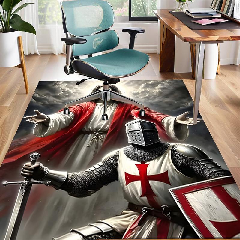 Cross Templars Knight Polyester Carpet, Soft Indoor Mat for Office Chair, Living Room, Computer Desk - Decorative Home Office Rug Design