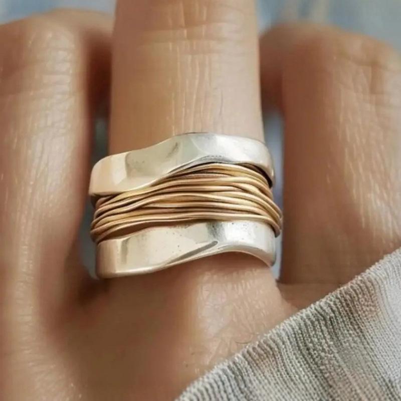 Anillo Minimalista de Acero Inoxidable Bicolor de Cara Ancha para Hombres y Mujeres