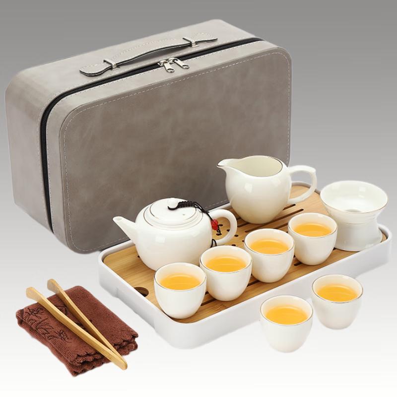 Gilded Mutton Fat Jade White Porcelain Travel Tea Set