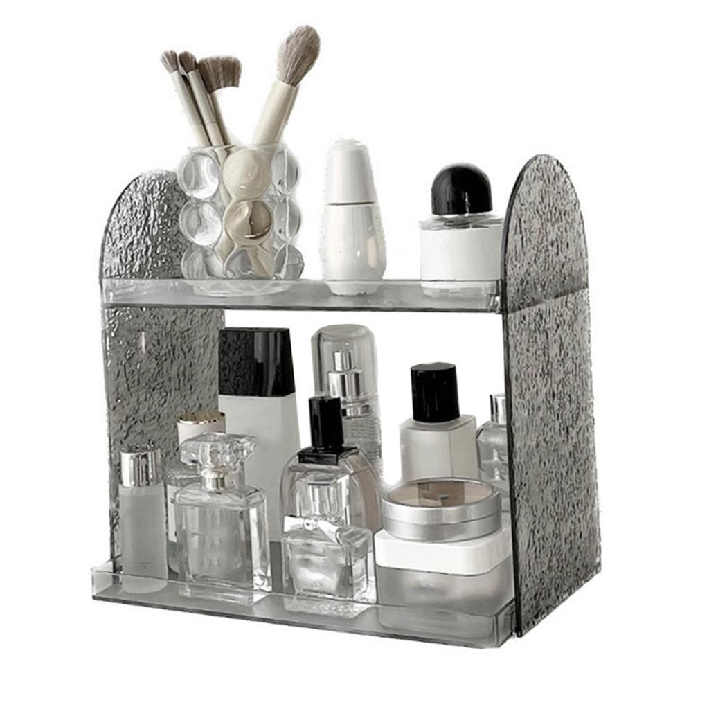 Półka do przechowywania dwuwarstwowa Duża pojemność Modny 2-poziomowy akrylowy stojak na kosmetyki na perfumy Szary