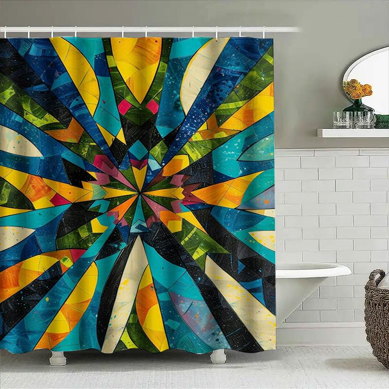 Colorful Geometric Shower Curtain Bathroom Decor Waterproof Fabric Shower Tarpaulin Various Sizes Available (175x203cm)