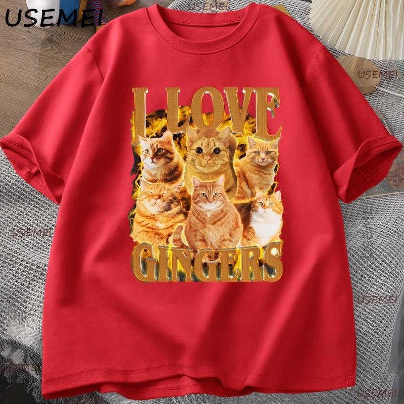 

I Love Gingers T Shirt Funny Orange Cat Tee Retro Y2K Unisex TShirt Casual Cotton Short Sleeve Round Neck Tshirt Streetwear S