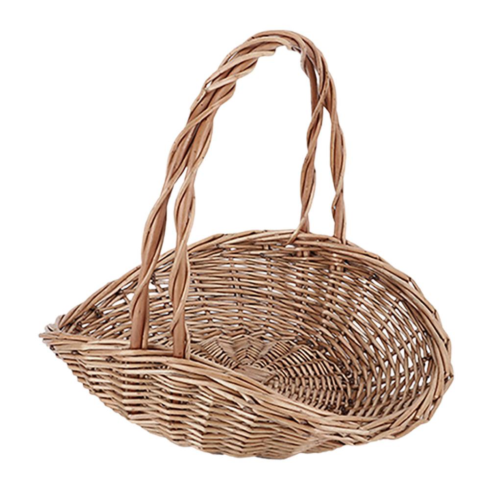 Large Capacity Handwoven Rattan Picnic Basket Portable Basket for Vegetable Fruit Flower Garden Outdoor Picnic Carrying Storage