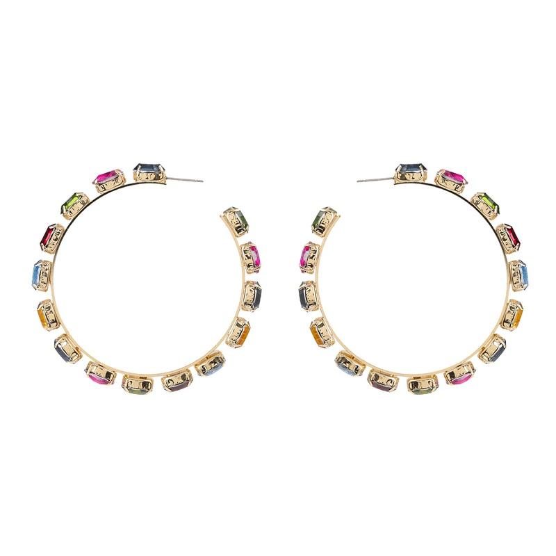 Fashion Simple Round Circle Hoop Earrings Color Diamond Earrings
