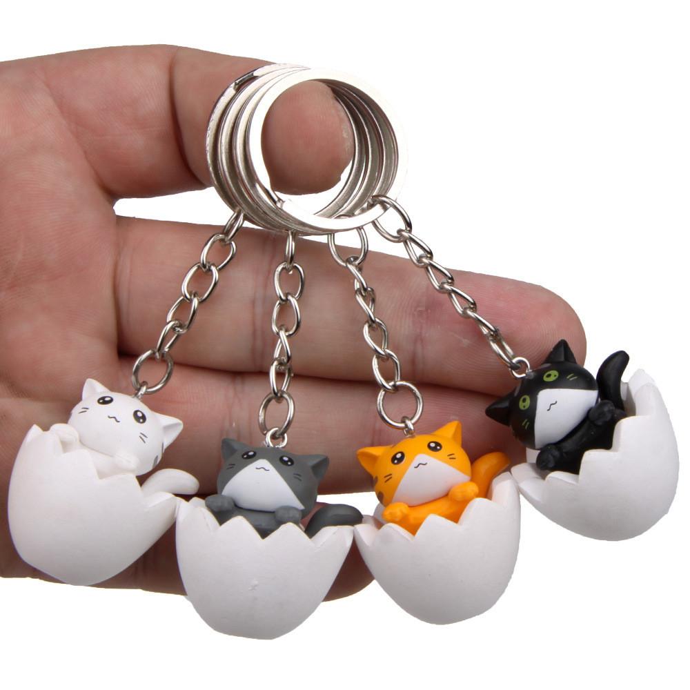 Adorable Eggshell Cartoon Cat Resin Pendants Keychain For Gifts Children