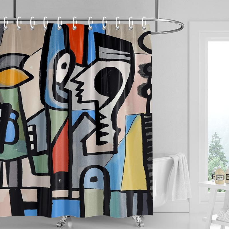Vibrant geometric shower curtain-orange black modern bathroom decoration, waterproof polyester, colorful abstract home design