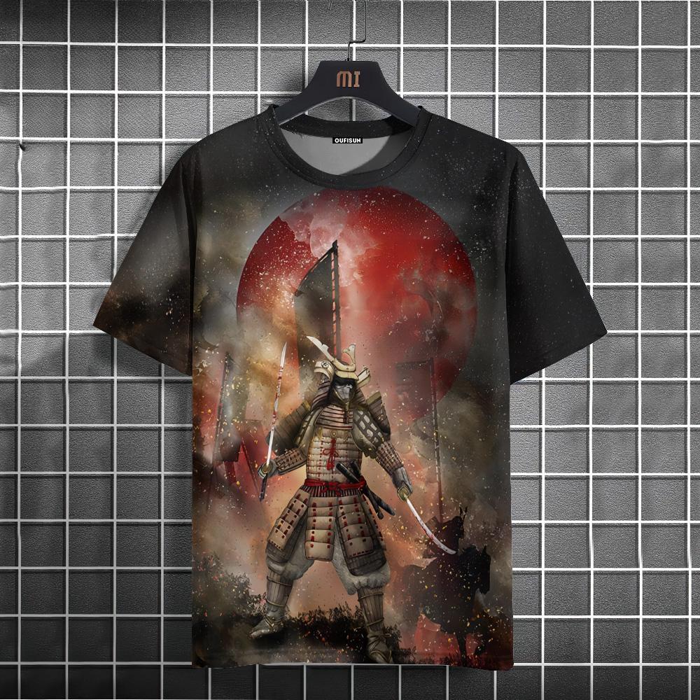 Ανδρικό μπλουζάκι με μοτίβο πολεμιστή ανδρικό μπλουζάκι ιαπωνικού στυλ Casual φαρδιά μπλουζάκια με κοντό μανίκι Υπερμεγέθη ανδρικά μπλουζάκια καλοκαιρινά
