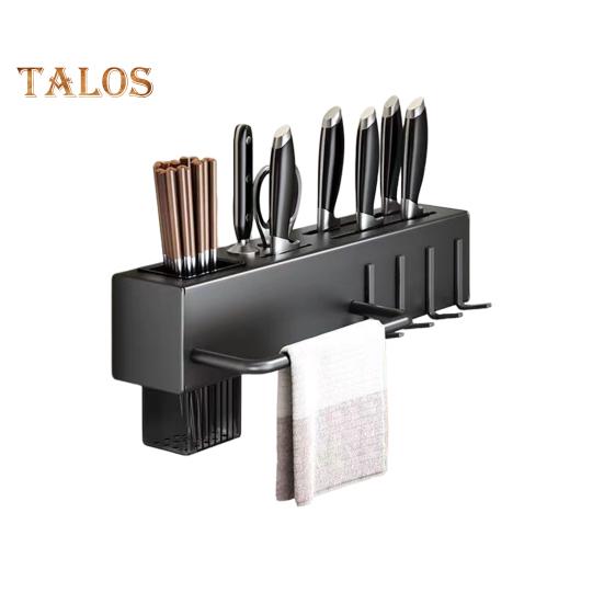 Kitchen Cutlery Holder Wall Mounted Cutter Holder with Hooks Carbon Steel Cutter Storage Rack for Spoon Chopsticks Rust-Resistant Kitchen Utensil