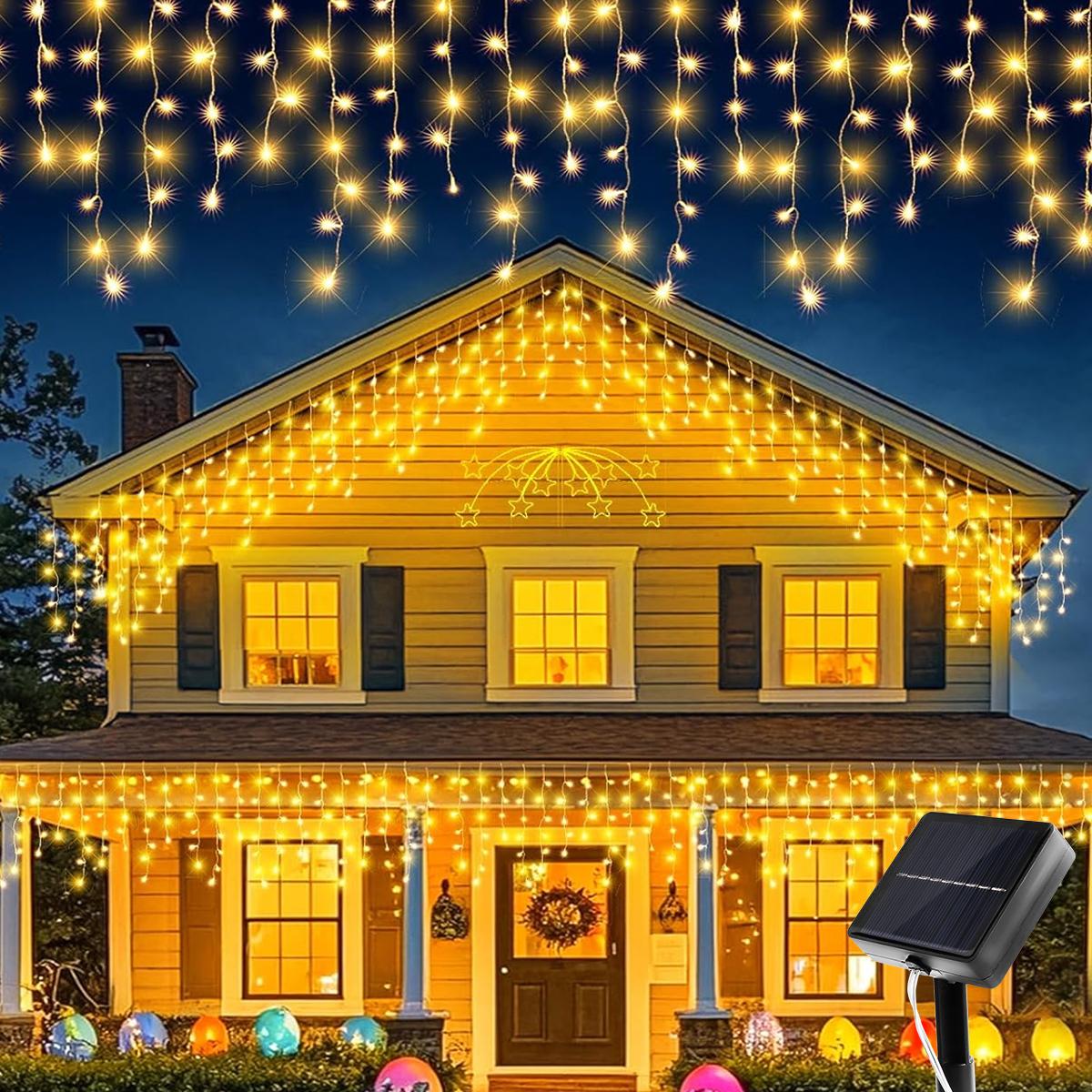 

NEW Solar Christmas Icicle Lights 162/96 LED 8 Modes Waterproof Curtain String Lights for Outdoor Garden Room Holiday Lighting 162LED теплый белый