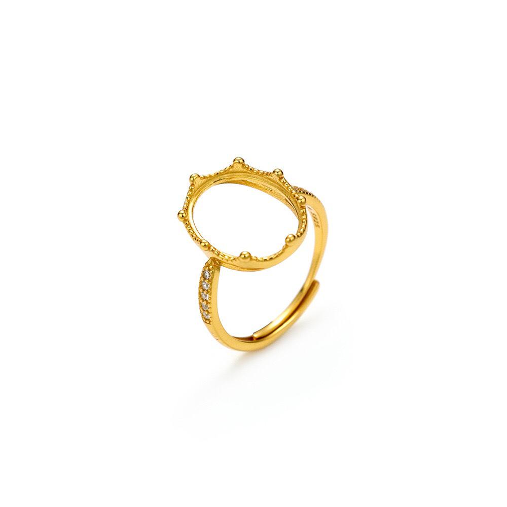 

Gold-Plated S925 Sterling Silver Geometric Hollow Ring for Women - Handmade Fashion Trend Style, Unset 10x14. Adjustable золотий