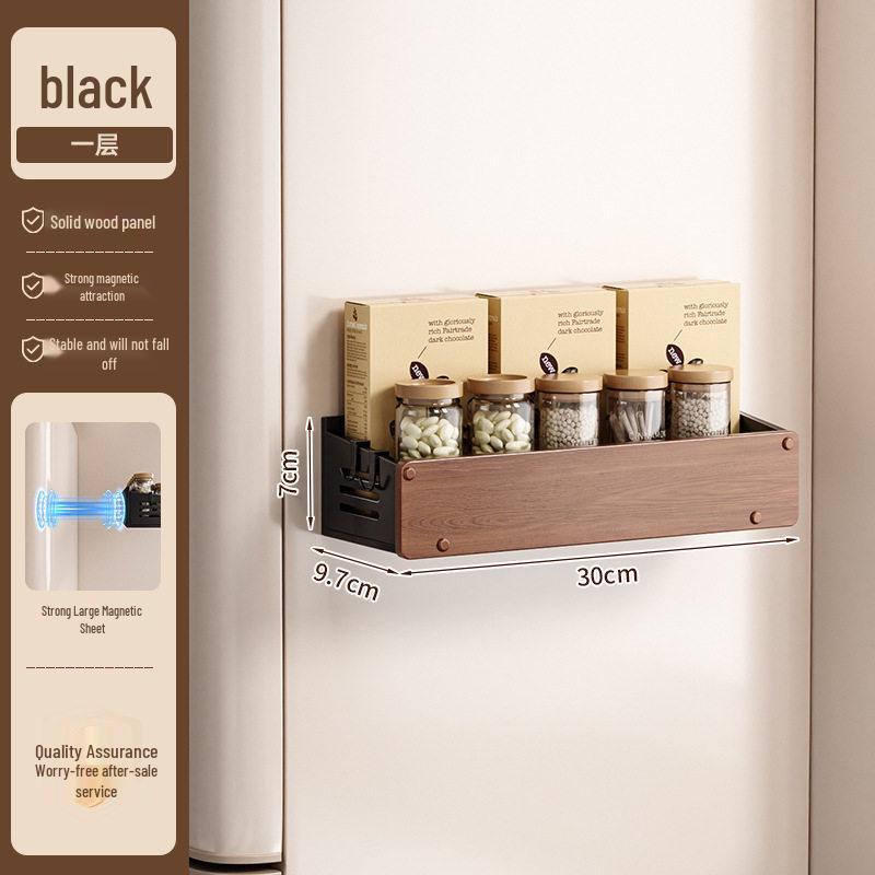 Dual-Layer Magnetic Kitchen Shelf for Refrigerator - Punch-Free Spice Rack Organizer