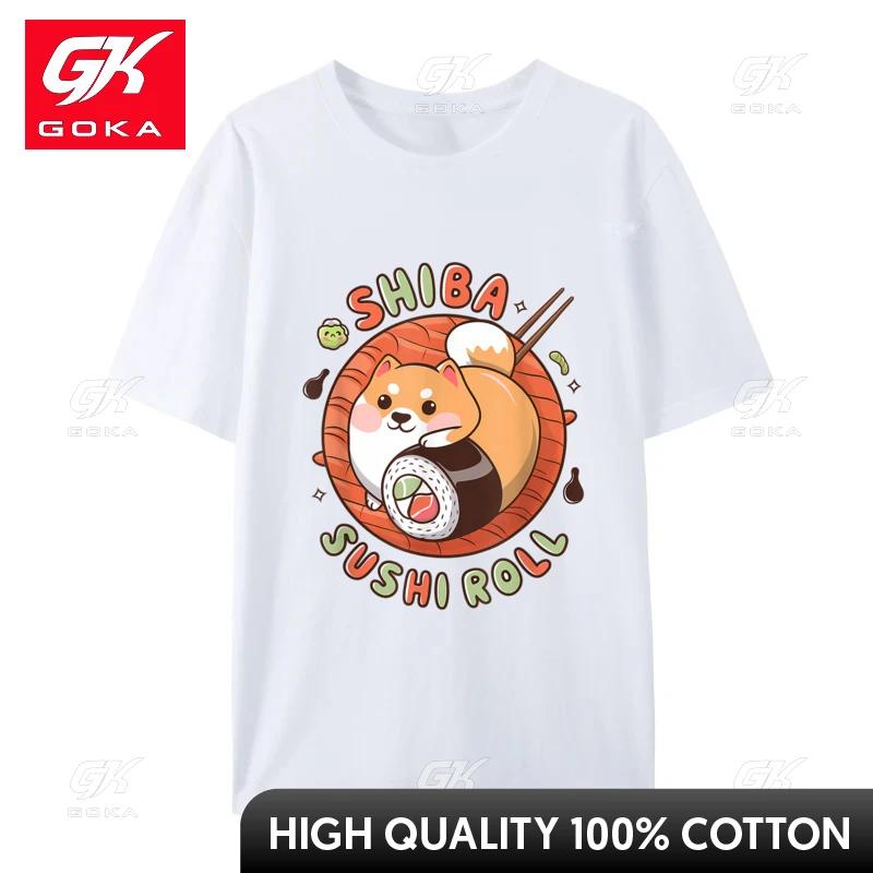 Shiba Sushi Roll Kawaii Dog Japanese Food Pun Cheap Unisexs Tshirts Normal Casual Tops Tees Cotton Fabric TeeShirt Autumn