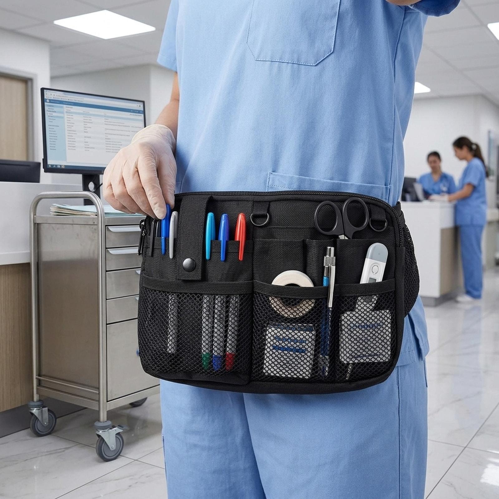 

Adjustable Nurse Tool Belt Work Fanny Pack Organizer Large Pocket Utility Bag for Medical Clinic Duty Nurses and Technicians чорний