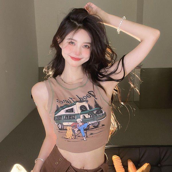 Women Retro Tank Tops Casual Vest Printed Girls Y2K Tops Workout Street Wear