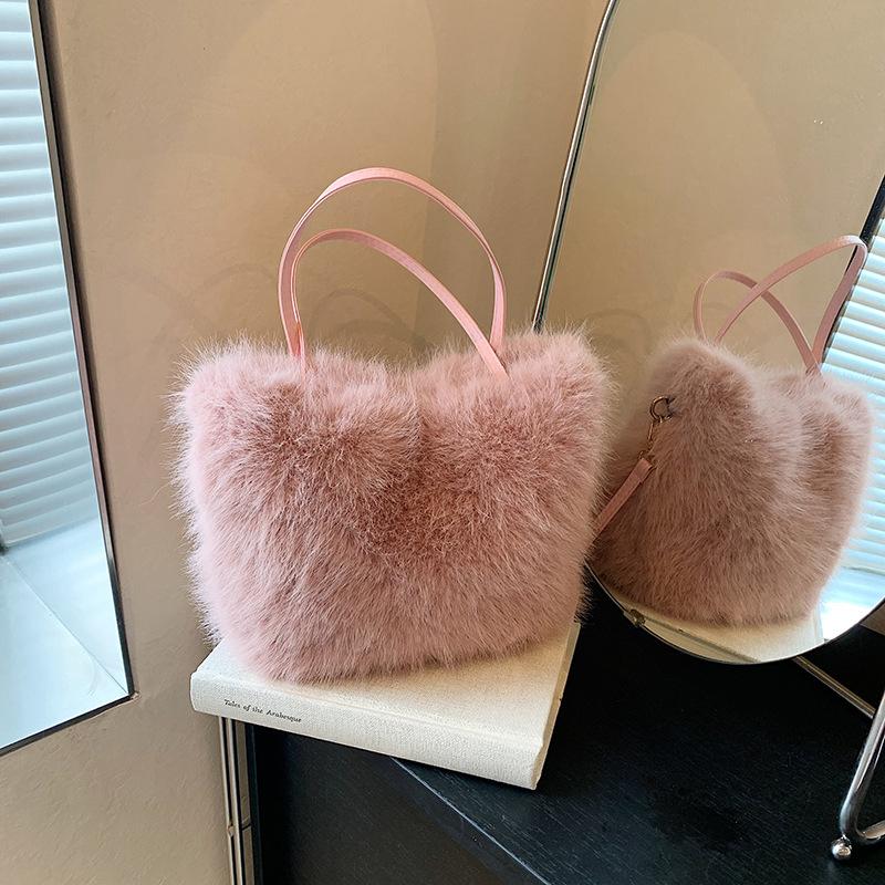 

Роскошные женские квадратные сумки через плечо из искусственного меха, зимняя пушистая женская сумка через плечо, мягкая пушистая плюшевая женская маленькая сумочка, кошелек 25x12x19cm розовый