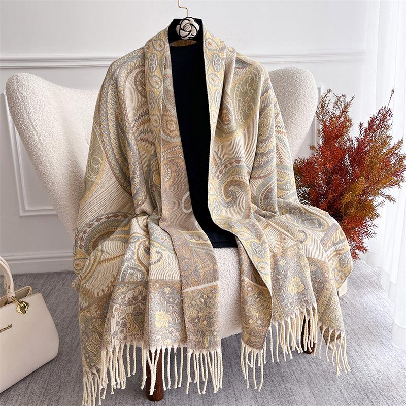 Fashion Paisley Jacquard Cashmere Scarves for Women Warm Thick Blanket Hijabs Tassel Long Lady Shawls Scarf Poncho Stoles