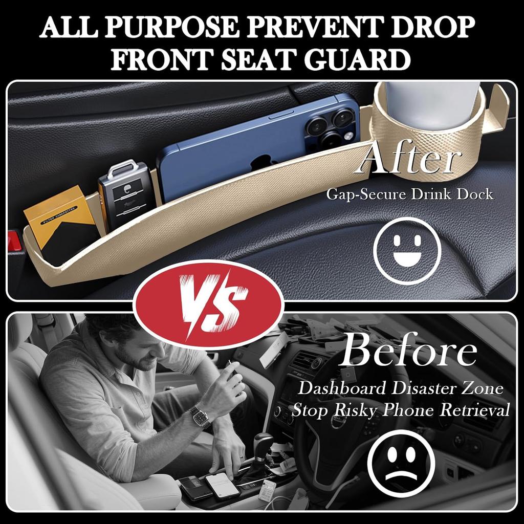 Car Seat Gap Filler Set Of 2, Upgraded Car Side Seat Gap Fillers With Organizer, Cup Holder & Hook Function, Erts Between Front Seats Console Catcher