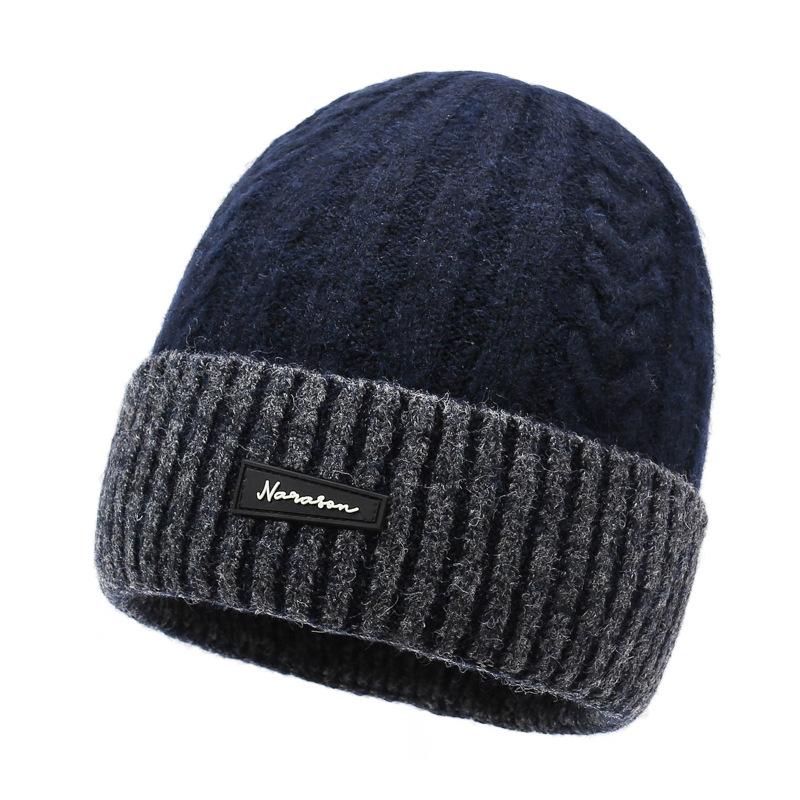 Winter Thick Knitted Hat men's Warm Retro College Style Wool Solid Color Wool Hat