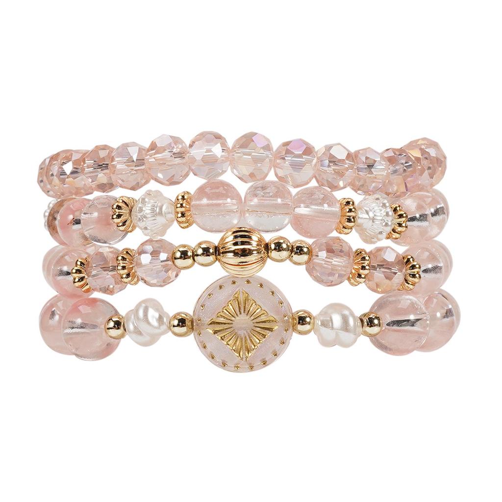 Bohemian Multi-Layer Elastic Bracelet with Imitation Crystal Beads
