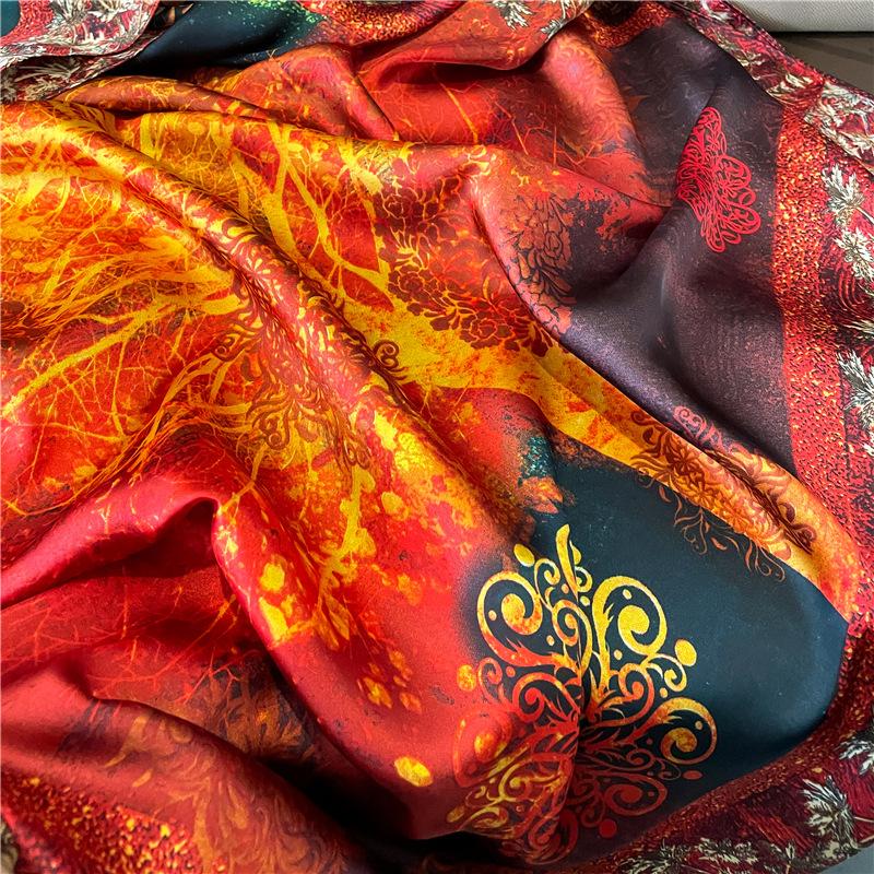 Women Luxury Scarf Flower Printing Silk Scarf Large Size Travel Shawl Soft Hijab Bufanda Foulard Designer Warp Fashion Sunscreen