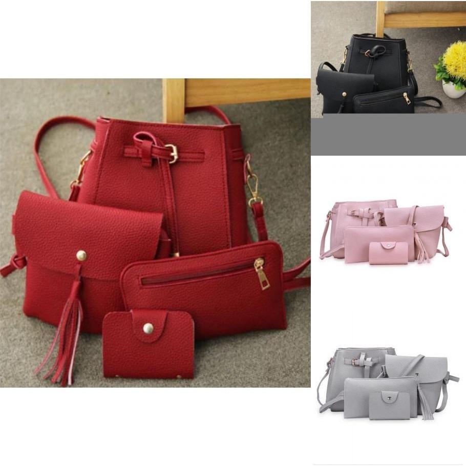 Elegant 4pcs Women Lady Handbag Set In Premium Pu Leather With Adjustable Strap
