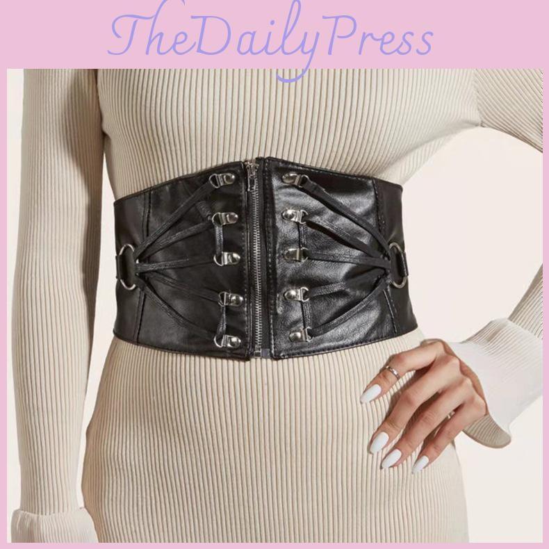 Color Solid Fashion Strap Decoration Women Casual Elastic Wide Waistband