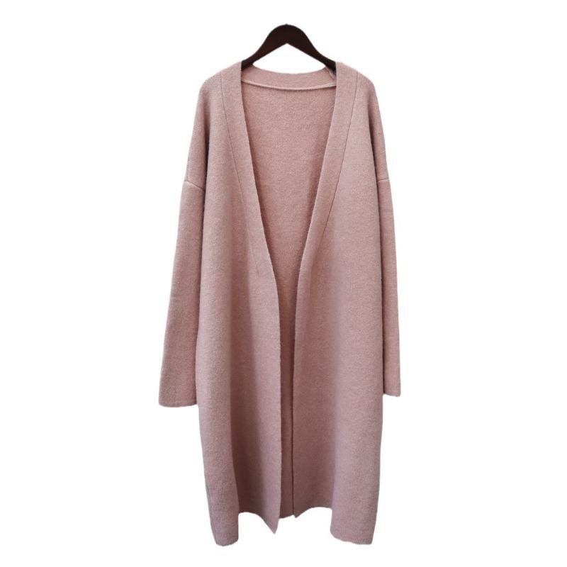 Autumn and Winter New Medium and Long Knitted Cardigan Women's Solid Color Loose Lazy Style Versatile Sweater Jacket