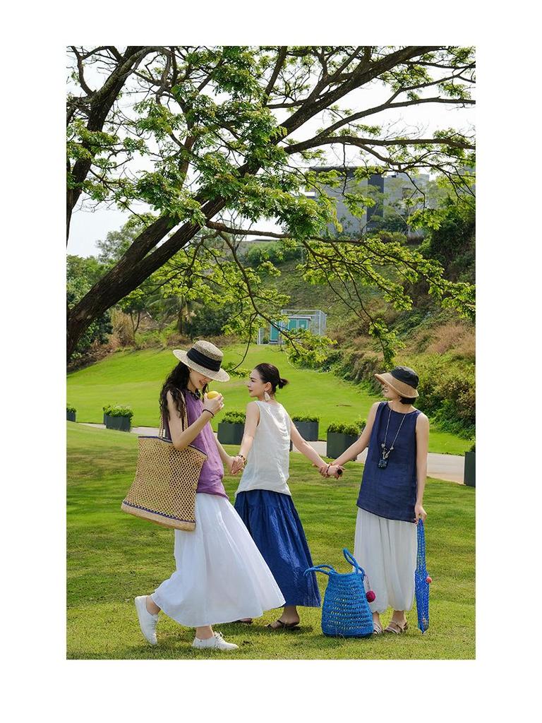 Lightweight Retro Linen Flowy Long Skirt with Elastic Waist