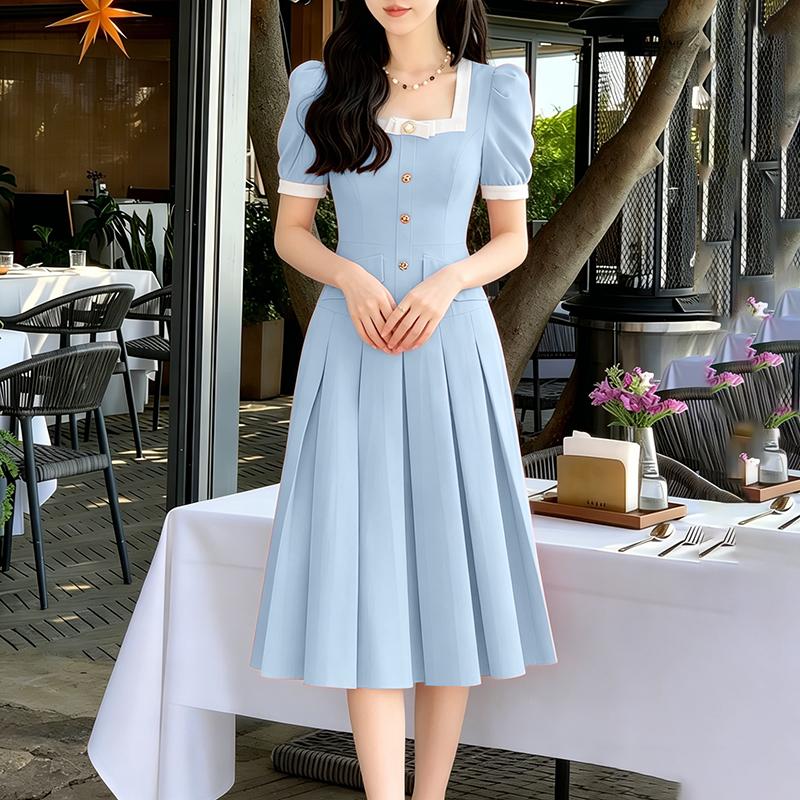 

ZANZEA Women Square Collar Casual Short Sleeve Elegant Dress 2XL синій