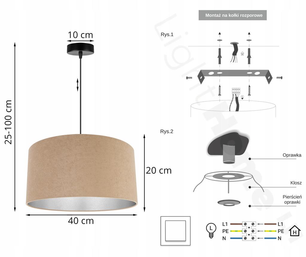 Hanging Lamp, Ceiling Chandelier, Chrome, Velvet Lampshade