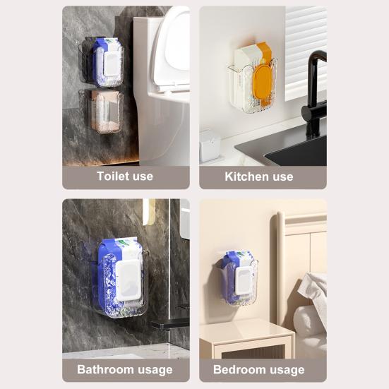 Wipes Storage Box Transparent Wall-mounted Punch-free Bathroom Tissue Holder Wipes Dispenser Paper Storage Case Organizer