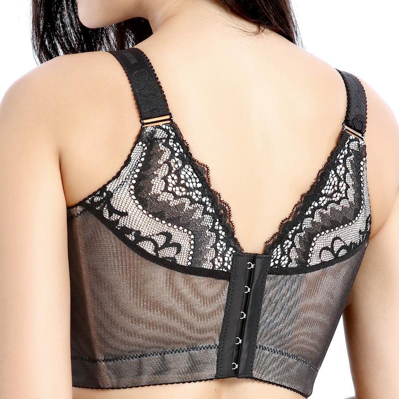 Women's Plus Size Elegant Lace Bra, Wireless Full-Coverage Bra, Large Bust Minimizer, Side Spill Prevention, Anti-Sagging Adjustable Lingerie