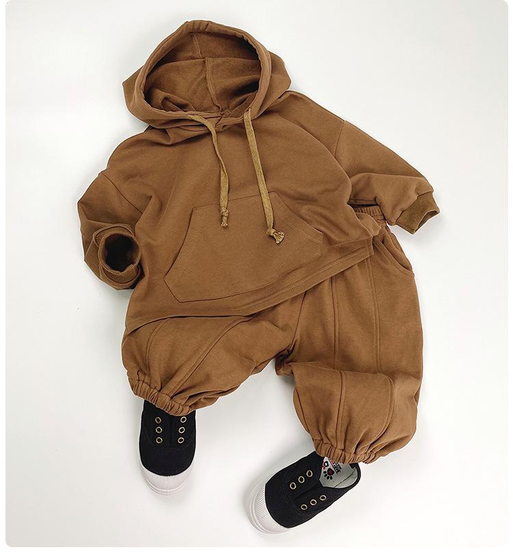 Children's Solid Color Kangaroo Pocket Hooded Sweatshirt - Autumn 2024