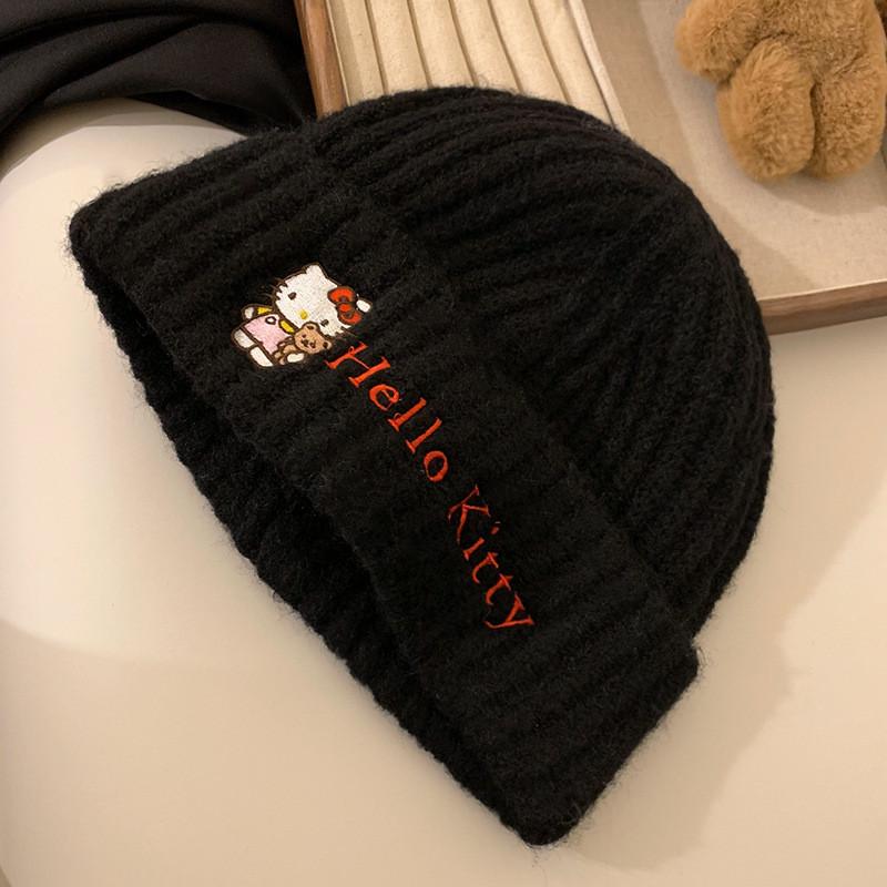 Hellokitty Knit Hat For Girls Cute Cartoon Warm Ear Protection Street Dance Accessory