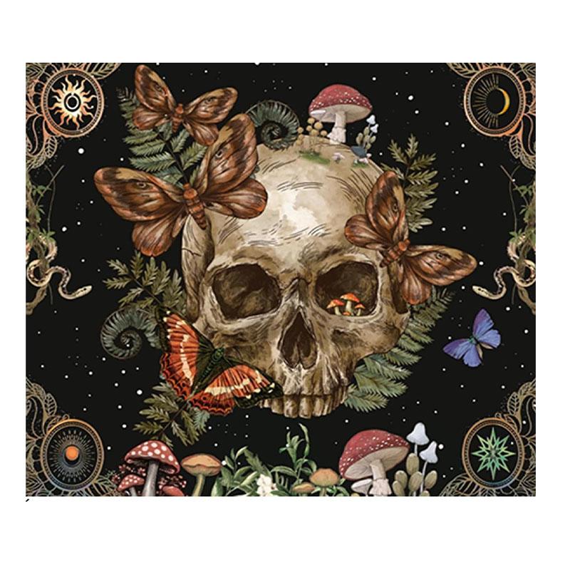 Halloween Gothic Bedroom Tapestry Retro Gothic Skull Flower Butterfly Printed Wall Tapestry Living Room Game Room Dormitory Deco