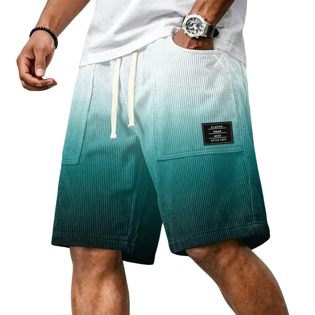 Herren Freizeit Corduroy Kordelzug Shorts Farbverlauf Stil mit Buchstaben Aufnäher Klassisch Bequem Sitz Sommer Strandkleidung