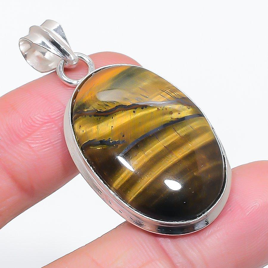 

Натуральный камень Тигровый глаз 925 стерлинговое серебро Ювелирная подвеска 1,81 U7F73