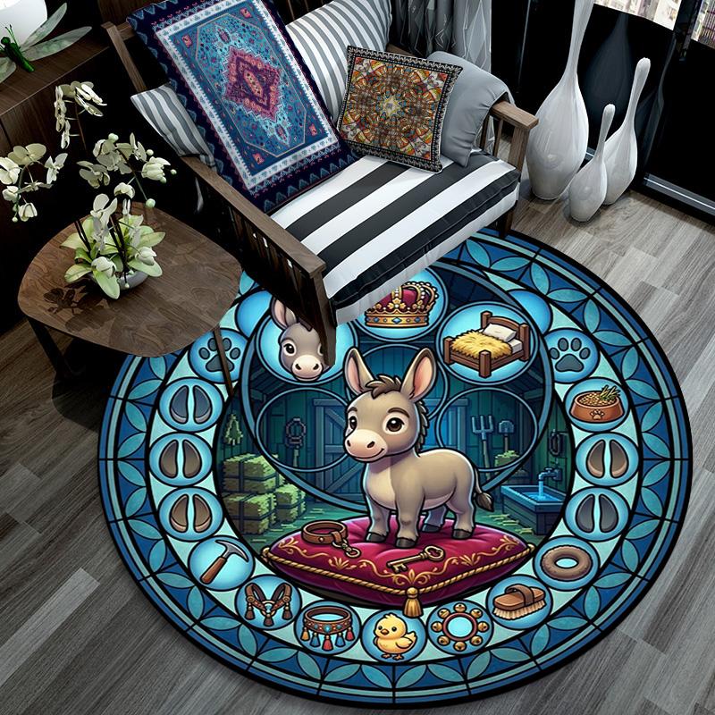 Royal Donkeys Journey Round Area Rug Under Office Chairs Bedroom Living Room Home Decor 80cm x 80cm