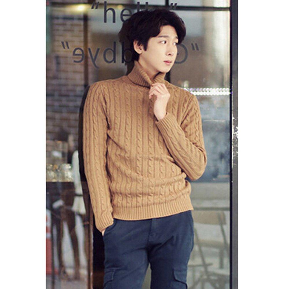 NERLosso Long Sleeve Turtleneck Sweater with Cable Knit Crew Sizes CMW2464 Men's V-Neck Neck, Black, 205-XXL,