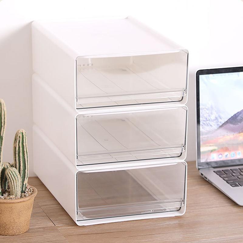Transparent Desktop Storage Box Drawer Type Office File Storage Box Bedroom Study Stack Combination Portable Storage Cabinet