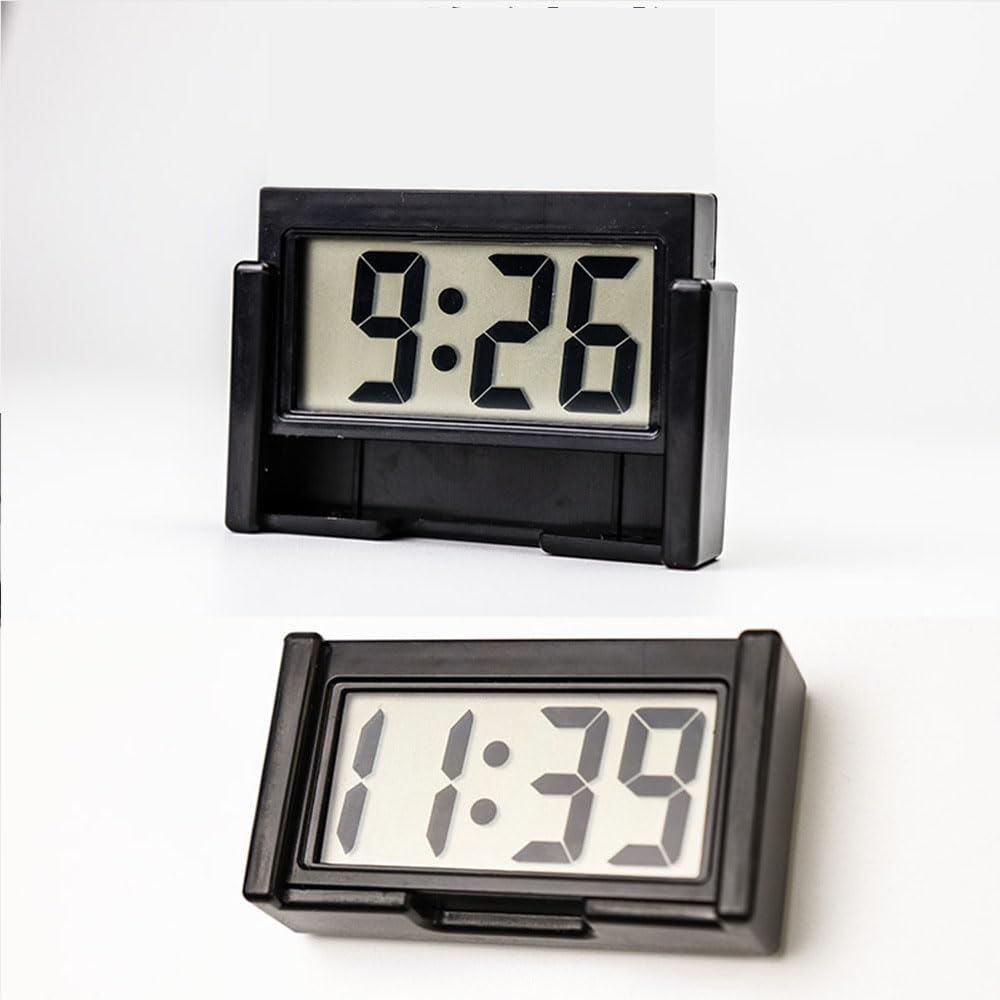 Auto Uhr Kleine Digitaluhr Quadratische LED-Anzeige Leicht ablesbar Betriebene Aufklebeuhr Fahrrad Fahrrad Armaturenbrett (Schwarz)