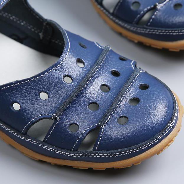 Letní dámské sandály velké velikosti vyduté kožené boty Dámské jednobarevné jednobarevné prodyšné pracovní boty