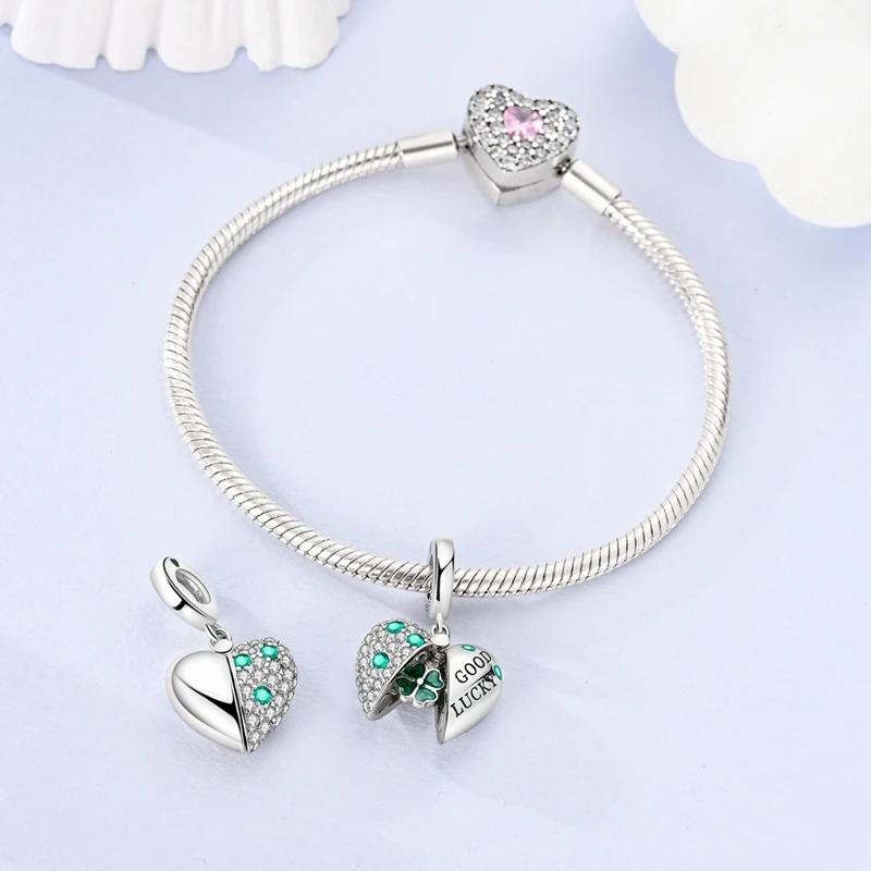 Charms Coppergreen Lucky Four-Leaf Clover Heart Pendant Fit Charms Plataoriginal Bracelet Beads Women Jewellery Making