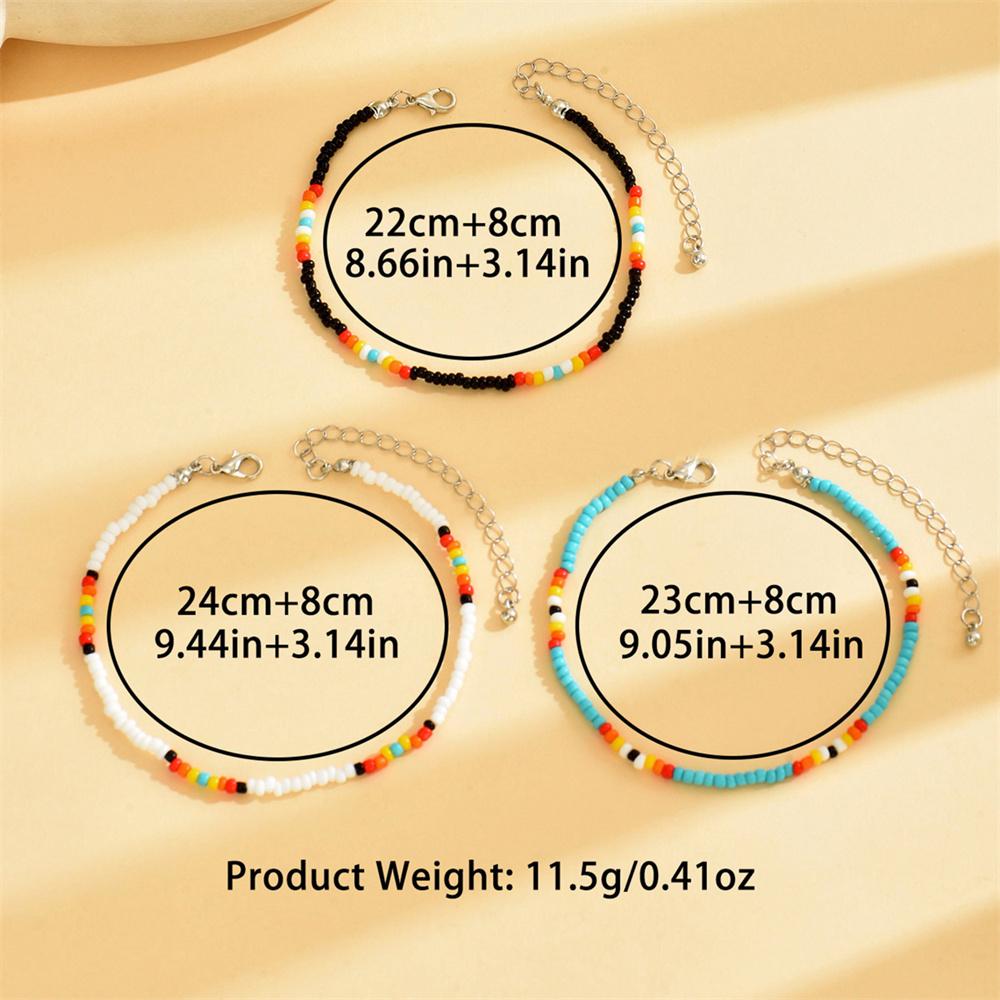 Rainbow Rice Beads Anklets For Women Silver Color 3pcs/Set Multicolor Foot Chain Ankle Bracelet Beach Jewelry Summer Accessories