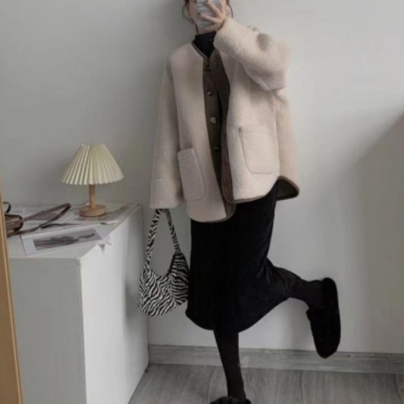 Cotton Padded Jacket Women's Short Style Oversize Thick Padded Jacket Fleece Single Breasted Warm Coat with Pockets In Autumn and Winter